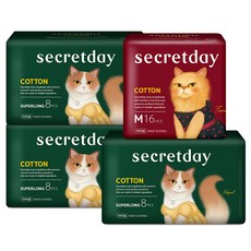 secretday 超長夜用棉質衛生棉 8片*3包+棉質中型衛生棉 翼型 16片, 1組
