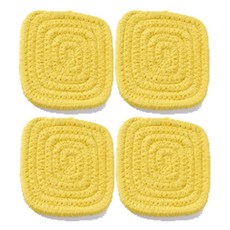手工編織方形蝸牛隔熱墊 11 x 11 cm, 黃色, 4個