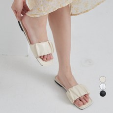 afinar 女用基本款抓皺一字帶平底涼鞋, 象牙, 235mm