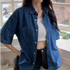 I'M MONG 女款BHO雙口袋基本款丹寧短袖襯衫