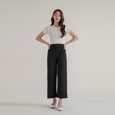 Gembling 女款鬆緊帶高腰寬版九分西裝褲