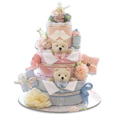 babybakery 幼兒用尿布蛋糕雙胞胎熊套裝蛋糕 3層組, 1個, 粉色+藍色