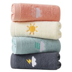 氣象圖案30支棉洗臉毛巾 120g 4款組, 白色+粉紅色+藍色+灰色, 1組