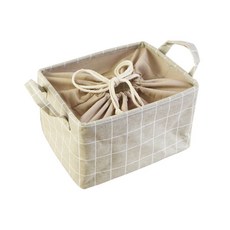 마켓감성 코튼 린넨 접이식 보관 바구니 소, 그레이격자, 1개