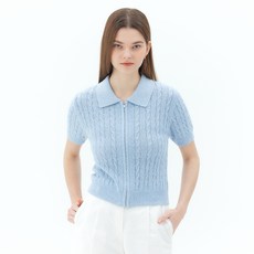 MIND BRIDGE 女款麻花圈圈紗翻領拉鍊開襟衫 MYCD3206