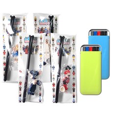 2Youngdesign 積木中性筆 4入 + 口袋文具5件組 x 2組, 1套, 隨機出貨(中性筆, 文具盒)