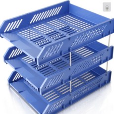 쇼핑죠이 3단 오픈형 서류정리 A4 트레이 + 후크 세트, 블루(트레이), 투명(후크)