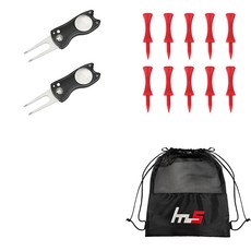NAYA STYLE Golf Green Fork Repairer 2p + PE Golf Standard Tee 10p + Pouch Set GFYP-41-5+169-4PU, 黑色(修補叉)+紅色(高爾夫球座)