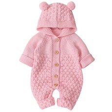 JOYMULTI 小熊耳朵連帽針織長袖連身衣