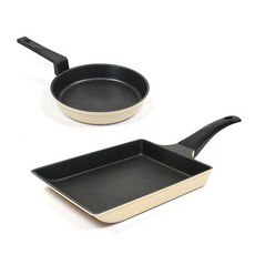 Kitchen-Art IH感應單柄鍋具組 2入, 米色, 玉子燒鍋24cm+煎鍋16cm