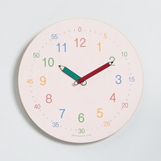 에이치씨클락 플랫 우드 라운드 무소음 교육용 A형 벽시계, 핑크