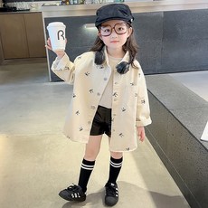 Starbean 女童迷你蝴蝶結圖案長袖襯衫外套