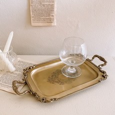 Cozette復古金色大型把手托盤, 單色