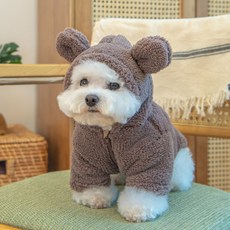 올치 반려동물 후리스 애니멀 기모 플리스 후드 집업 TS6340, 브라운, 1개