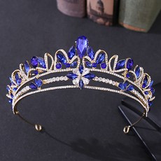 LUNAGLAM 緞帶波浪水晶婚禮皇冠 WC921, 1個, 金藍色