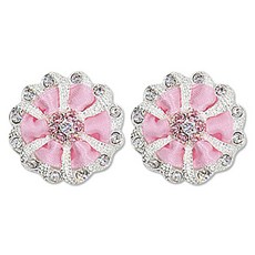 高級水鑽寶石鈕扣 粉彩絲帶 25mm, 2個, 鎳粉色