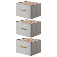 小麥購物 布藝抽屜式摺疊衣服收納箱 L2432, 3個, 灰色