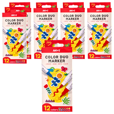 AMOS 阿摩司 可水洗雙頭彩色筆 COLOR DUO MARKER, 12色, 6盒