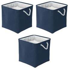 小麥購物 亞麻收納籃 方形款 C176 382g, 3個, 藍色