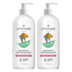 ATTITUDE 艾特優 嬰幼兒奶瓶餐具洗潔精，天然成分，低敏配方，按壓頭設計, 1L, 2瓶