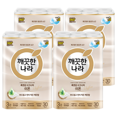 KleanNara 可綠納樂 觸感與感覺招牌雪紡天然紙漿3層高級捲筒衛生紙, 30捲, 4袋, 27m