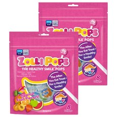 ZOLLI POPS 木糖醇無糖棒棒糖 熱帶水果口味 8支 不含砂糖、高果糖糖漿 全素可食, 58.4g, 2袋