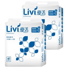 LIVI 優活 抽取式柔拭紙, 100抽 x 8包, 紙張細膩柔滑 高效吸水性, 2袋