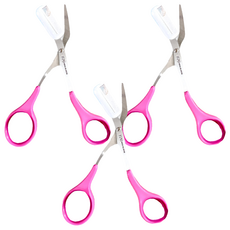 KAI 貝印 眉毛剪 附梳, 桃紅, 3入