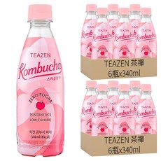 TEAZEN Zero氣泡茶 水蜜桃口味, Postbiotics, 低卡路里, 340ml, 12瓶