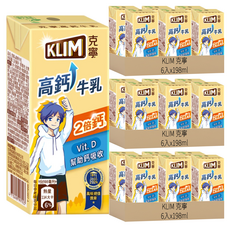 KLIM 克寧 高鈣成長牛乳, 含鈣376毫克, 添加維生素D, 無人工色素、香料, 198ml, 18入