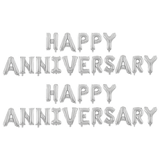 周年快樂氣球套組 優質鋁箔 16個字母, 銀色, 2組