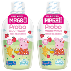 Probo 博寶兒 佩佩豬多益肽草莓口味兒童漱口水，雙效防蛀，溫和不刺激，食品級風味, 500ml, 2瓶