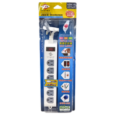 WeiTien 威電 過載斷電1開6座電源線組, 3孔, 過載自動斷電, 防雷擊突波吸收, 阻燃防火PC料, 輕壓拔薄型插頭, 4.5m, 白色, 1個