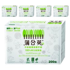 蒲公英環保擦手紙 100%再生紙製造, 200張, 5包