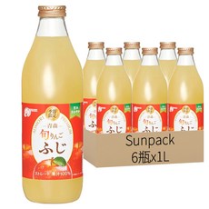 Sunpack 日本青森旬富士蘋果汁, 6瓶, 1L, 100%青森蘋果鮮榨，無添加，健康美味