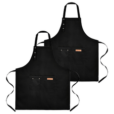 AHOYE 3扣耐磨防水防油汙雙口袋圍裙, 2件, 黑色