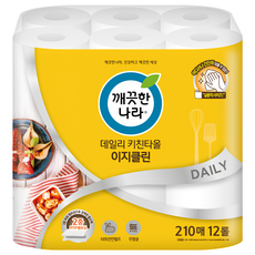 KleanNara 可綠納樂 Easy Clean 捲筒式廚房紙巾 - 100%天然紙漿 210枚, 12捲, 1袋