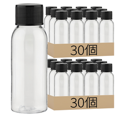 透明塑膠分裝瓶 附黑色螺旋蓋 30ml, 60個, 透明+黑色