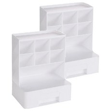 多功能斜插式筆筒 17.5 x 13.5 x 24cm, 白色 + 白抽屜, 2個