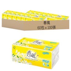 春風 柔韌細緻 抽取式衛生紙 雙層, 100張, 60包