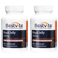 Bestvite 高濃縮蜂王乳膠囊 500mg, 60顆, 3:1冷凍乾燥, 活性佳6% 癸烯酸10-HDA, 0.6g, 2罐