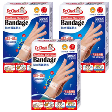 Dr.Check Nursing Expert 護理專家 防水透氣貼布 防菌防塵 內層棉墊不沾黏傷口, 7.2 x 3cm, 20片, 3盒