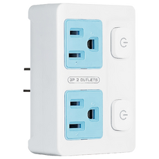 RONEVER 節電2開2插分接器 3孔 ZPR-056, 白色 + 藍色, 1個, 86mm