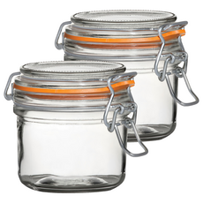 utopia 扣式玻璃密封罐 橘色 200ml 密封保鮮 廚房收納, 2個