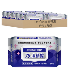 Let-Green 立得清 75%酒精擦消毒濕巾, 1入, 36包