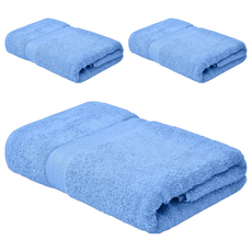 來福牌HS0550素色緞條毛巾3入 33*81CM純棉親膚吸水速乾洗臉毛巾, 藍色, 3入
