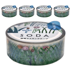 KING JIM HITOTOKI SODA 透明PET卷狀膠帶 15MM 路邊花草, 5捲