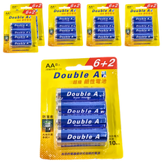 Double A 超級鹼性電池, AA 8入, 1.5V, 防漏液, 保存電力長達10年 (6+2), 8個裝, 6組