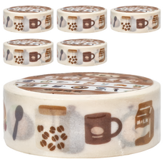 德德小品集 雜物生活家紙膠帶, 30mmx3m, 4款設計, 咖啡腦袋, 6個
