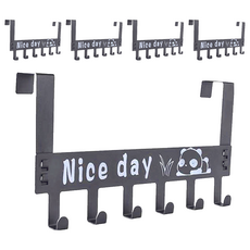 妃妃嚴選 太空鋁門後掛鈎 加長6鈎 - 堅固安裝 強力承重, 經典黑, 5個